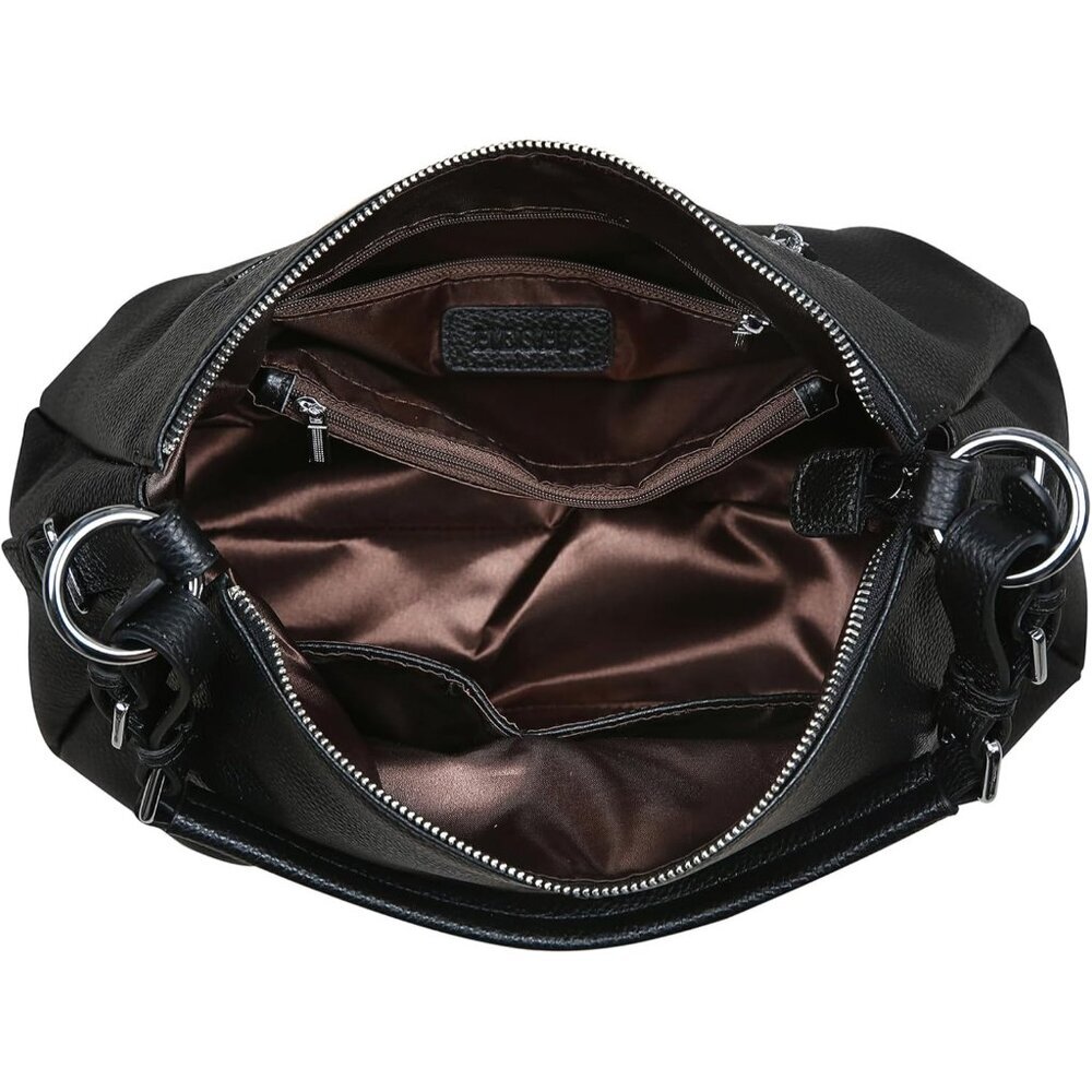 Luxury Cowhide Leather Satchel & Crossbody Bag | Fashionable 13.8" Handbag - Picture 5 of 6